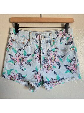Levi's 501 Hella Bloom Floral Embroidered Denim Cut-Off Shorts Blue Women's 25